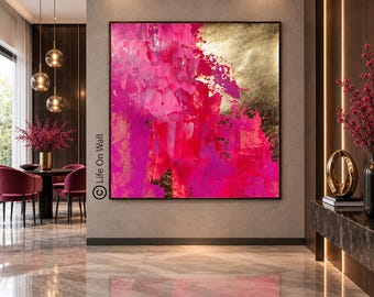 Original Pink Red Gold Abstract Painting | Hand Painted Textured Wall Art | Contemporary Luxury Decor