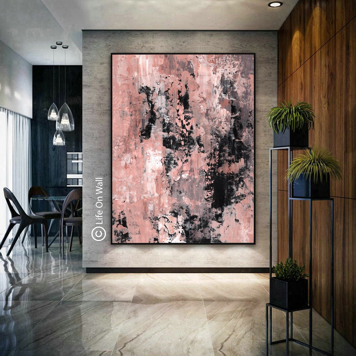 Abstract Painting Original peach gray white black Neutral Etsy