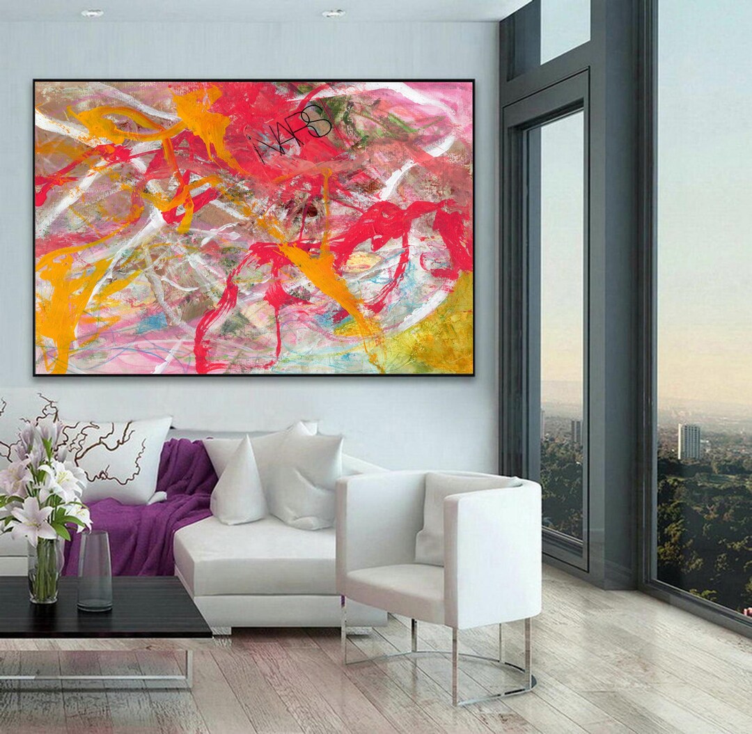 Intuitive Art Print | Mark Making Print | Yellow, Pink, White Colorful ...