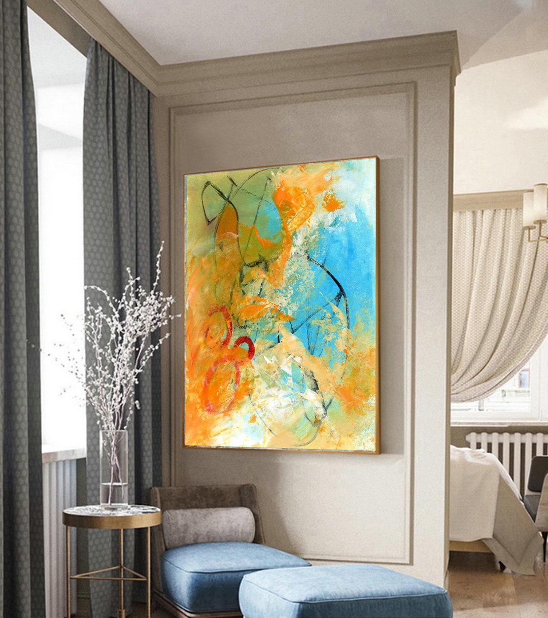 Yellow, Blue Abstract Wall Art | Yellow Art Print | Intuitive Abstract ...