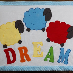 DREAM Baby Blanket with sheep, minky blanket, nursery room decor, baby shower gift