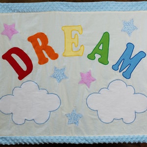 DREAM Baby Blanket with clouds and stars, minky blanket, nursery room decor, baby shower gift