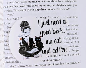 Book, Cat & Coffee Sticker – Water-Resistant Laminated Vinyl