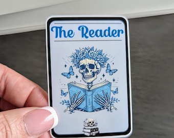 The Reader Sticker, Skeleton Book Lover, Kindle Laptop Decal