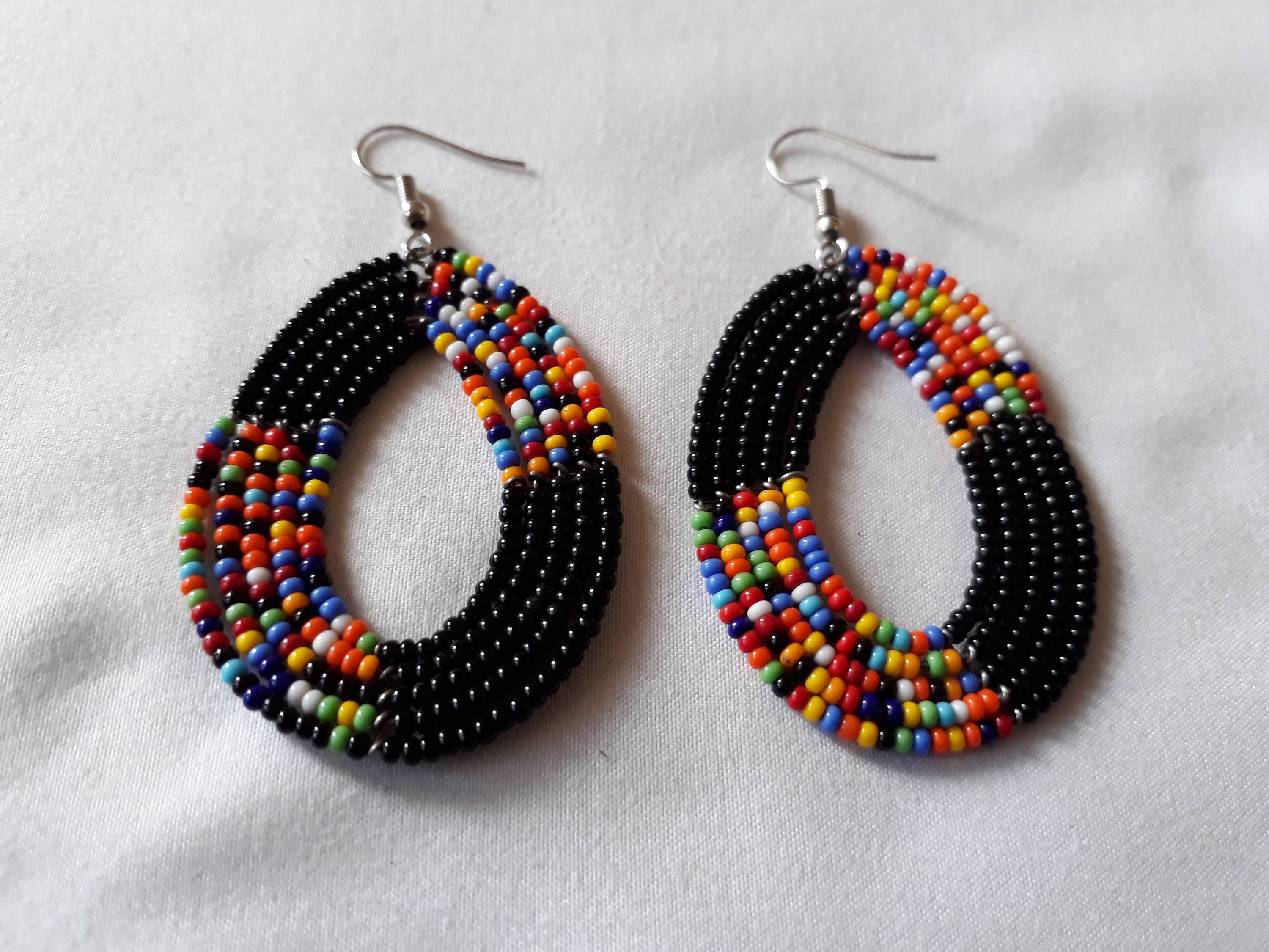 Maasai African Earrings Zulu Earring Black Beaded Earrings - Etsy
