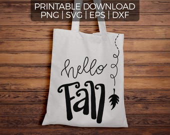 Hello Fall Falling Leaf, svg eps dxf png. Hand-lettered & drawn design you can print or use with Cricut Design Space, Silhouette Studio etc.
