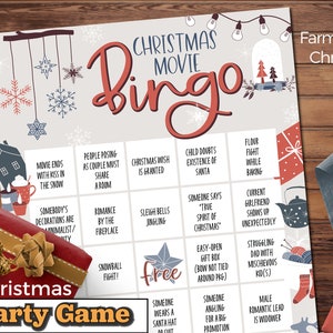 Tarjetas de bingo de películas navideñas para los amantes de las películas de Hallmark. Juego de 20 tarjetas. ¡Excelente juego de fiesta para la noche de chicas en Navidad!