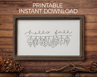 Hello Fall, Leaves on a line SVG eps dxf png, loose, hand-lettered & drawn design for use with Cricut Design Space, Silhouette Studio, etc.