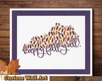 ANY STATE Custom Fall Wall Art  | Your state outline filled with your choice of fall leaves pattern and wording | Digital Download