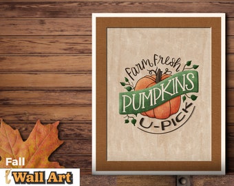 Farm Fresh Pumpkins Printable Wall Art, rustic hand-lettered & hand-painted fall home decor