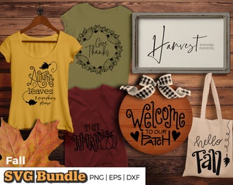 Fall SVG Bundle - Six hand-drawn autumn designs for for Cricut, Silhouette, etc. Digital downloads: .svg, .eps, .png, and .dxf