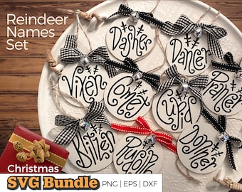 Hand Lettered Reindeer Christmas Rounds, dxf svg png eps for Silhouette Studio, Cricut Design Space etc., great for wood slice ornaments
