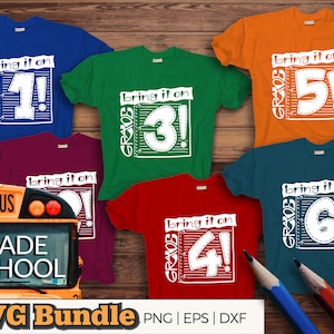 School Grades SVG Bundle - Pre-K, K, 1st, 2nd, 3rd, 4th, 5th and 6th Grade SVG, .eps, .png, and .dxf cut files for Cricut, Silhouette, etc.