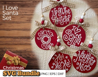 Hand Lettered Santa Christmas Rounds, dxf svg png eps for use with Silhouette Studio or Cricut Design Space | Great for wood slice ornaments