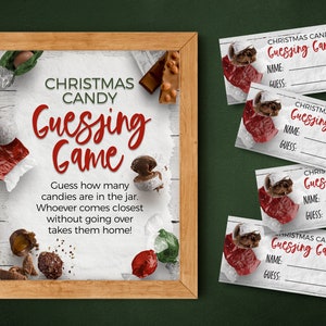 Candy Guessing Game with Entry Blanks • Christmas Party Door Prize Contest • Guess the number of candies in a jar.