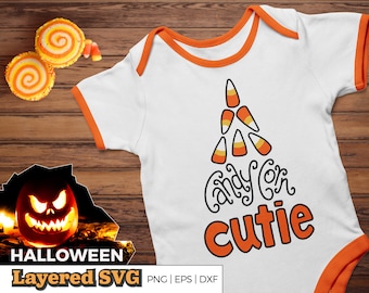 Candy Corn Cutie Halloween SVG, hand-lettered design, .svg, .eps, .png, and .dxf cut files for Cricut, Silhouette, etc.