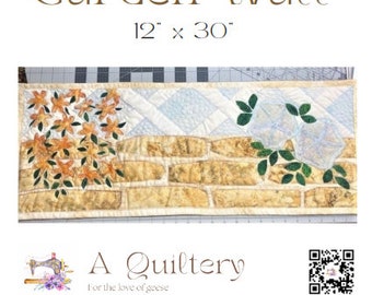 Garden Wall Paper Pieced and Applique quilt block 12" x 30"