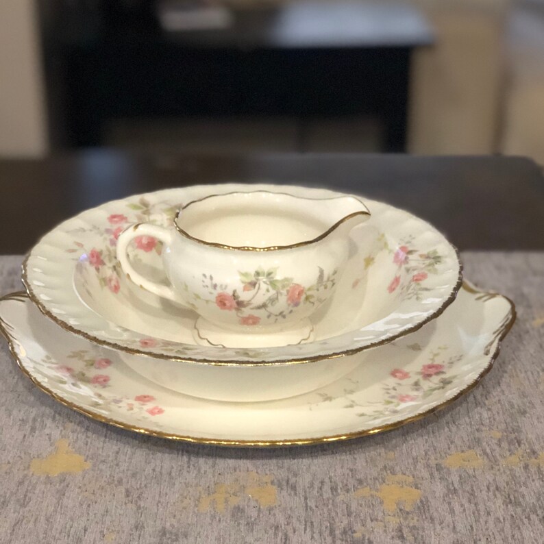 Vintage Pope Gosser Tralee Floral China With Gold Trim Set of Round Vegetable Serving Bowl