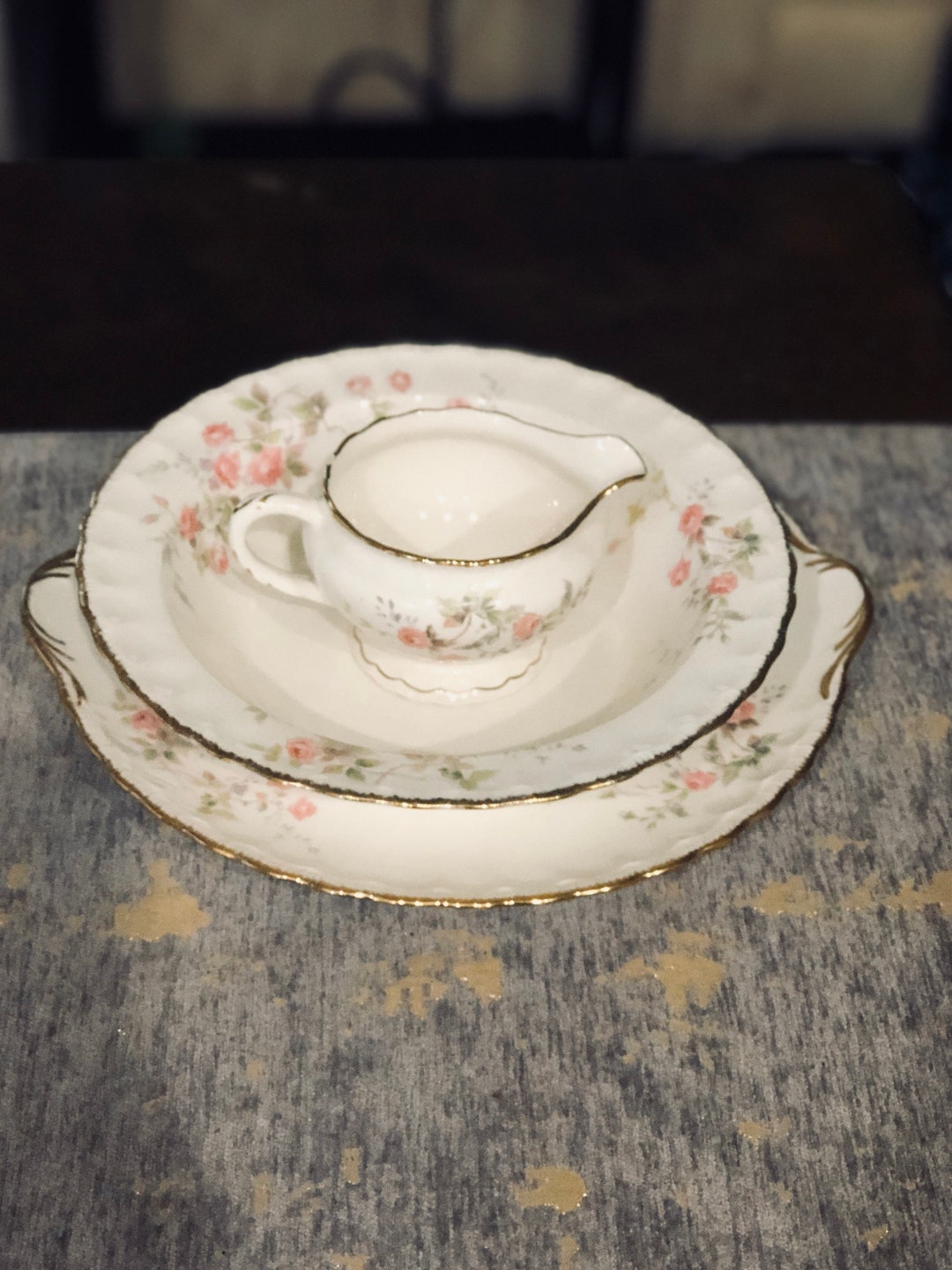 Vintage Pope Gosser Tralee Floral China With Gold Trim Set of Round Vegetable Serving Bowl