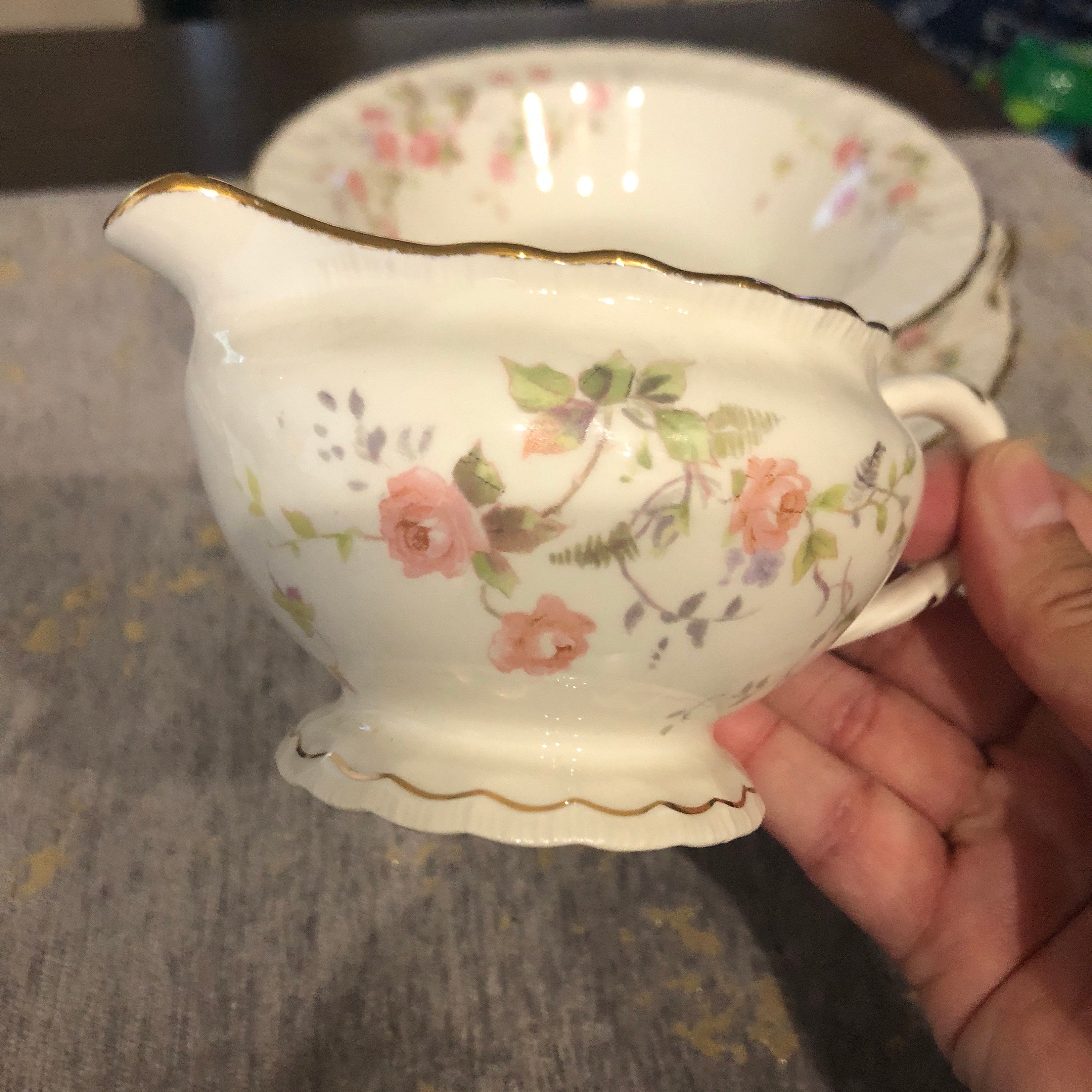 Vintage Pope Gosser Tralee Floral China With Gold Trim Set of Round Vegetable Serving Bowl