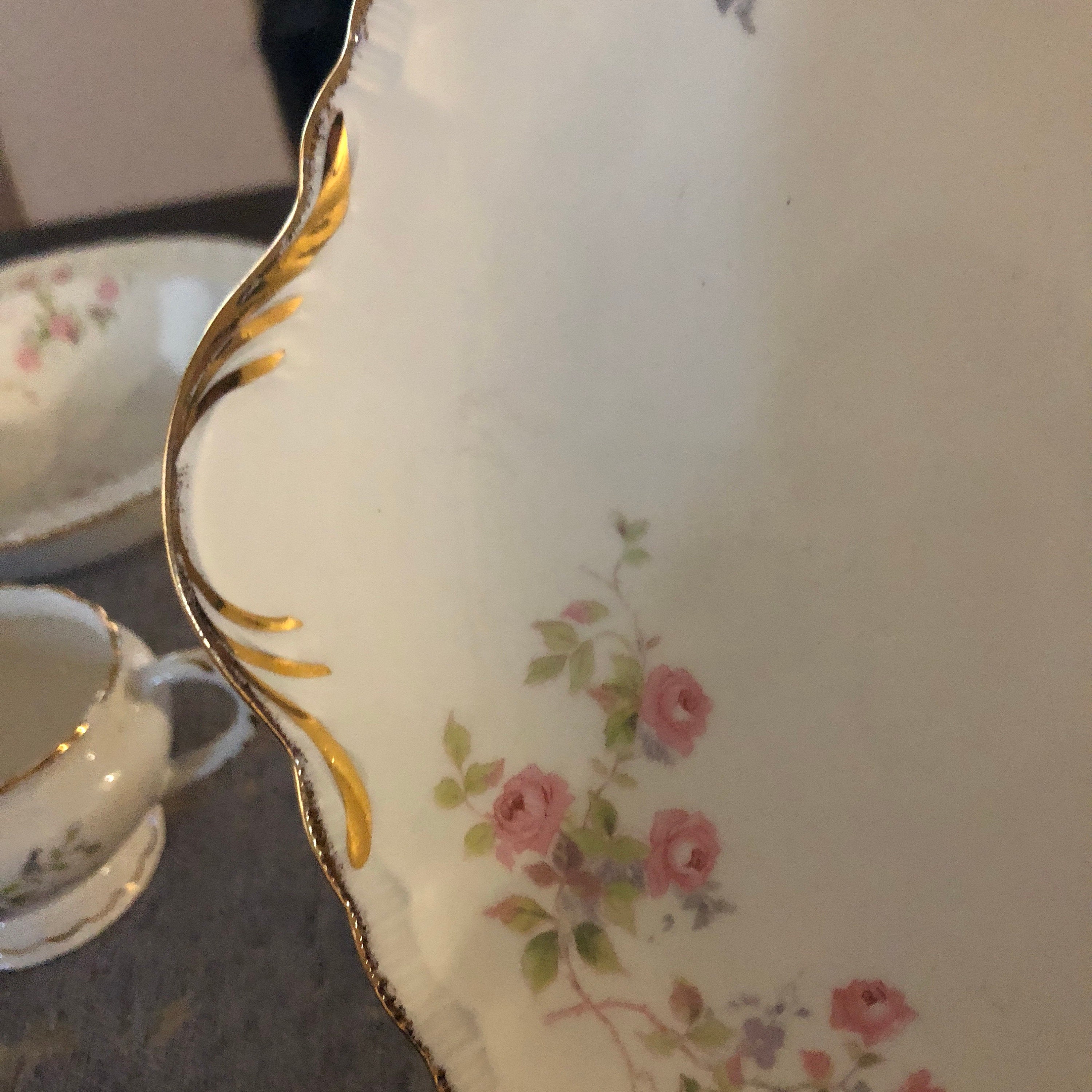 Vintage Pope Gosser Tralee Floral China With Gold Trim Set of Round Vegetable Serving Bowl