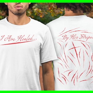 Durch seine Streifen bin ich geheilt Christian Shirt Heal Tshirt T-Shirt T-Shirt Bekleidung Kleidung Bella Canva 3001 Trendy Casual Komfortable Soft Ringspun