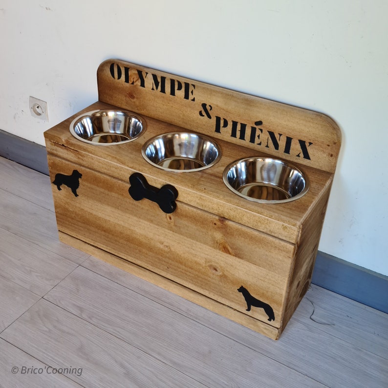 Porte-gamelles chien coffre triple taille L | Etsy