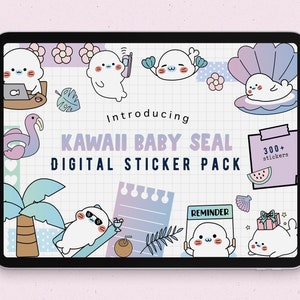 Naklejki Summer Seal Goodnotes | Naklejki cyfrowe Kawaii | Emotka Seal | Obowiązki domowe | Zabawne | Urocze | Funkcjonalne | Pakiet | Naklejki czerwcowe | Fioletowy