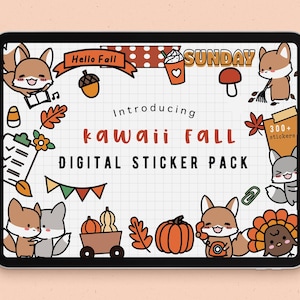 Fall fox Goodnotes Stickers | kawaii digital sticker pack September | October sticky notes stickers | Autumn checklist Notability PNG