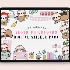 Stickers Emoti Goodnotes paresseux | personnage d'autocollants numériques kawaii | remarques | adulte prérecadré PNG | autocollants drôles | liste de contrôle