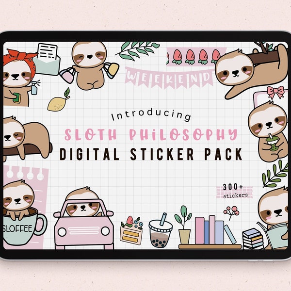 Sloth Emoti Goodnotes Stickers |kawaii digital stickers character | notes | adulting precropped PNG | funny stickers | checklist Notability