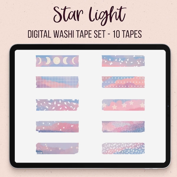 Star light digital washi tapes |moon precropped goodnotes stickers | celestial precropped ipad stickers |cute notability stickers| zodiac