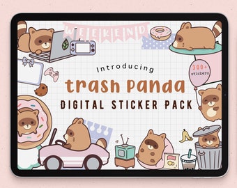 Pegatinas de emoticonos de mapache para Goodnotes / pegatinas digitales de panda de basura emoji / notas / PNG precortado para adultos / pegatinas para iPad / lista de verificación Noteshelf