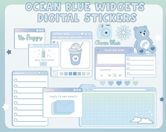 Retro window overlay digital stickers | Blue Goodnotes stickers | Functional Stickers | Summer| Windows| Bear Cute daisy | PNG | Aesthetic