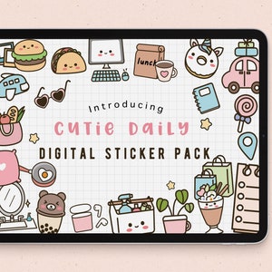 Cute Daily Icon digital stickers | Goodnotes Stickers | School | work | house chore | travel | self care | icons | kawaii |precropped png