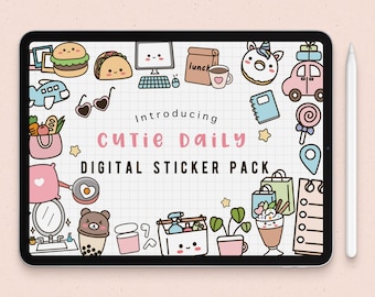 Cute Daily Icon digital stickers | Goodnotes Stickers | School | work | house chore | travel | self care | icons | kawaii |precropped png