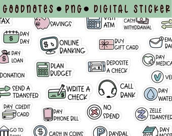finance Goodnotes stickers | money notability digital stickers| budget| pay bills | no spend | banking | financial stickers precropped png