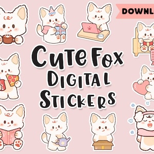 Cute Fox digital stickers | Kawaii Fox Goodnotes stickers| Winter | emote sticker | Everyday| work | house chore | coffee | PNG | Notability