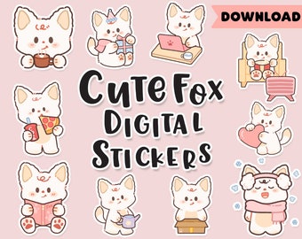 Cute Fox digital stickers | Kawaii Fox Goodnotes stickers| Winter | emote sticker | Everyday| work | house chore | coffee | PNG | Notability