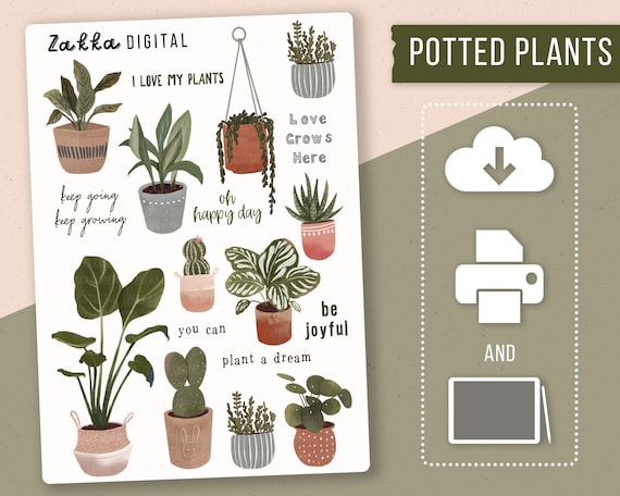 Potted Plants Printable Planner Stickers Cute Digital Stickers