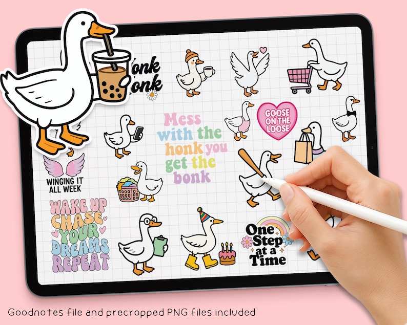 Digitalt klistermärke med fåniga gås, Goodnotes, PNG-clipart, utskrivbara, stansade klistermärken, scrapbooking, rolig sublimeringsdesign, nedladdning, Cricut bild 3