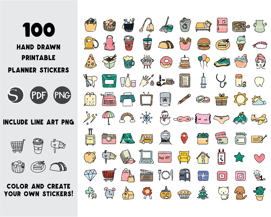 Verscheidenheid Gepland eenzaam 100 Printable Planner Stickers Digital Planner Stickers - Etsy