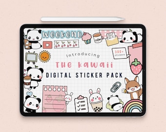 schattig digitaal stickerpakket |kawaii Goodnotes Stickers | pandastickers downloaden PNG | functionele stickers | checklist Opmerkelijkheid