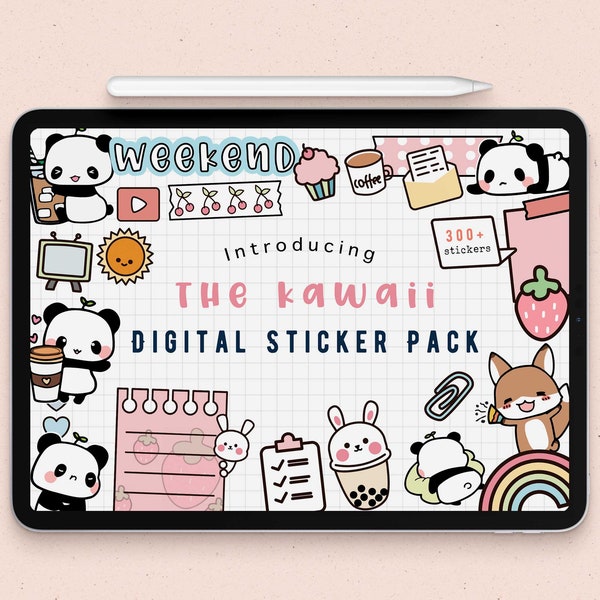 cute digital sticker pack |kawaii Goodnotes Stickers | panda stickers download PNG | functional stickers  | checklist Notability