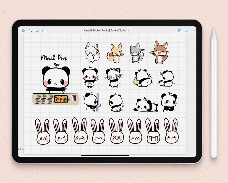Cute Digital Sticker Pack kawaii Goodnotes Stickers Panda Etsy UK