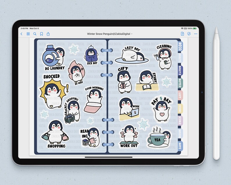 Winter Penguin Goodnotes Stickers | Kawaii Digital Sticker Pack Penguin ...