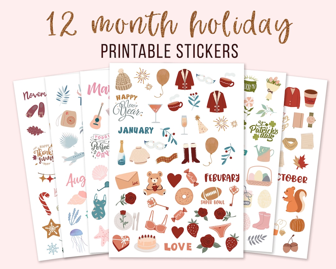 Yearly Holiday Printable Planner Stickers | Printable Journal Stickers ...