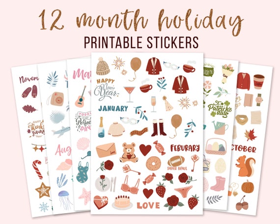 Yearly Holiday Printable Planner Stickers Printable Journal Stickers  Calendar Printable Sticker With Silhouette and Cricut Cut File 