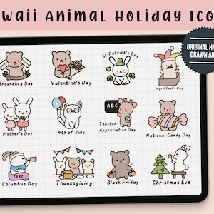 Goodnotes Stickers | Kawaii Animal Holiday Digital Stickers | Notability Stickers | Calendar stickers | Monthly stickers | Precropped PNG