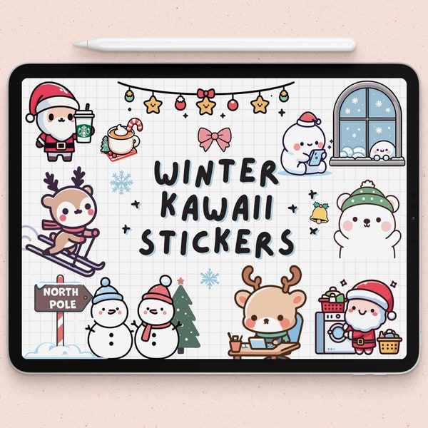 Winter digital sticker pack |Christmas Goodnotes Stickers | Cute | Santa | Reindeer| Stickers PNG| character stickers | Bear| Notability